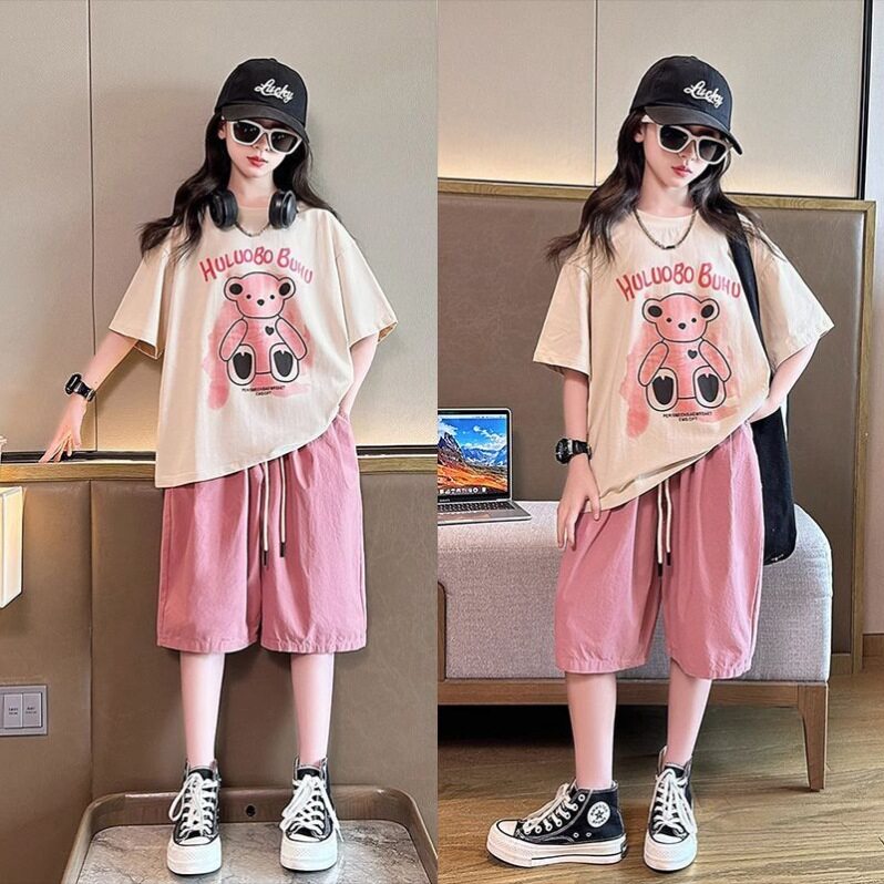 女童时尚套装2026夏装新款洋气时髦中大童学生休闲短袖短裤两件套