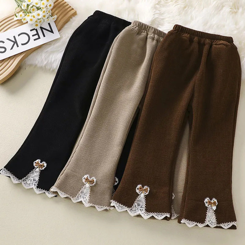 女童加绒裤子春秋女孩喇叭裤韩版洋气儿童休闲裤中小童灯芯绒长裤