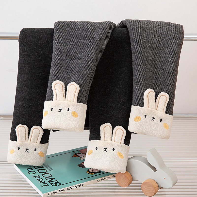 女童加绒加厚打底裤秋冬季新款儿童保暖裤男宝宝毛绒兔子外穿长裤