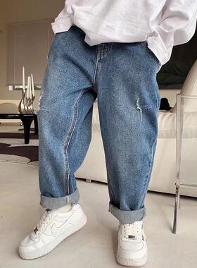 童装小脚牛仔裤春季浅色儿童宽松哈伦裤春秋中大童孩子休闲长