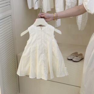 【小盆友】甜美女童法式连衣裙女宝宝夏季无袖洋气纯色蝴蝶背心裙