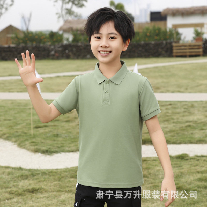 儿童polo衫短袖中小学生班服校服文化衫夏令营短t恤印字透气翻领t