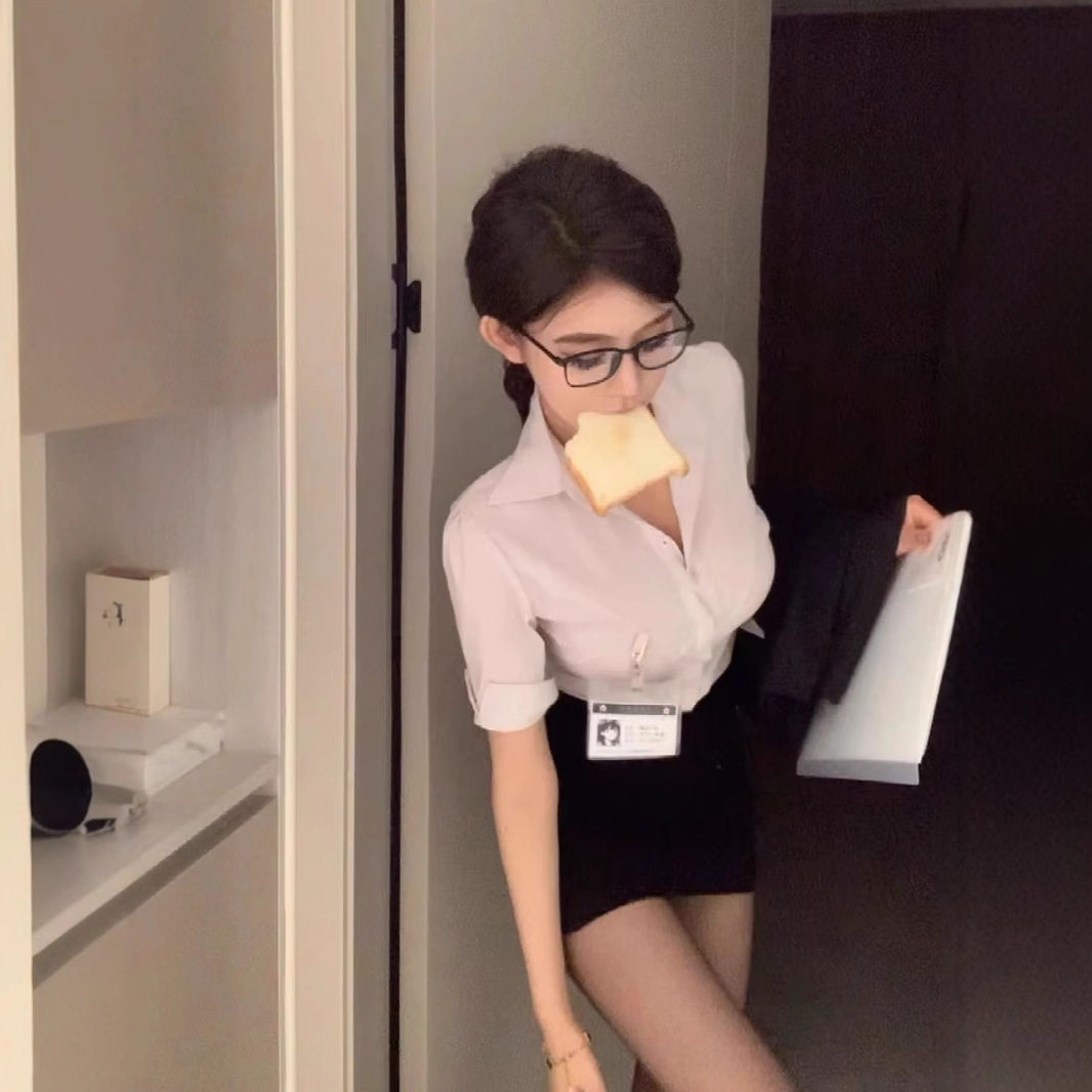 夏季新款收腰显瘦短袖纯欲OL制服套装女职业包臀裙衬衫辣妹上衣