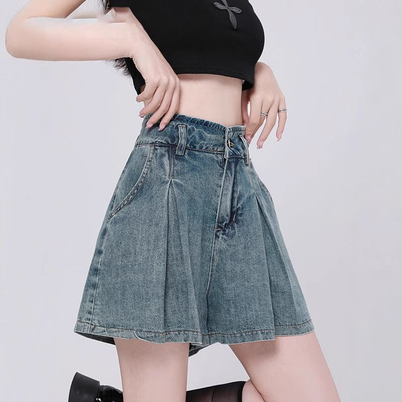 牛仔短裤裙女夏季薄款2025年新款休闲显瘦设计感时尚宽松百褶