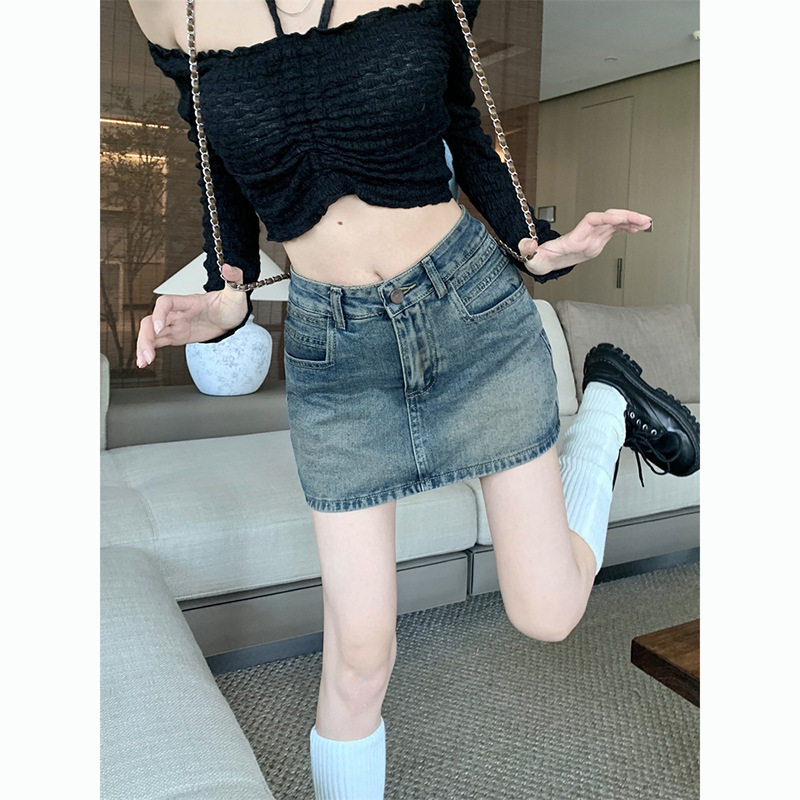 复古辣妹牛仔半身裙女夏季2025新款高腰A字包臀裙修身显瘦短裙子