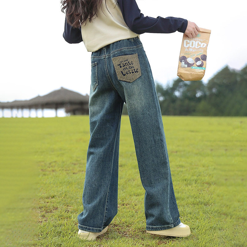 女童牛仔裤儿童阔腿裤春秋2025新款中大童直筒宽松洋气百搭长裤子