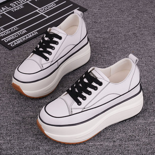 超火10公分内增高女鞋2025春季新款轻便软底小白鞋真皮厚底运动鞋