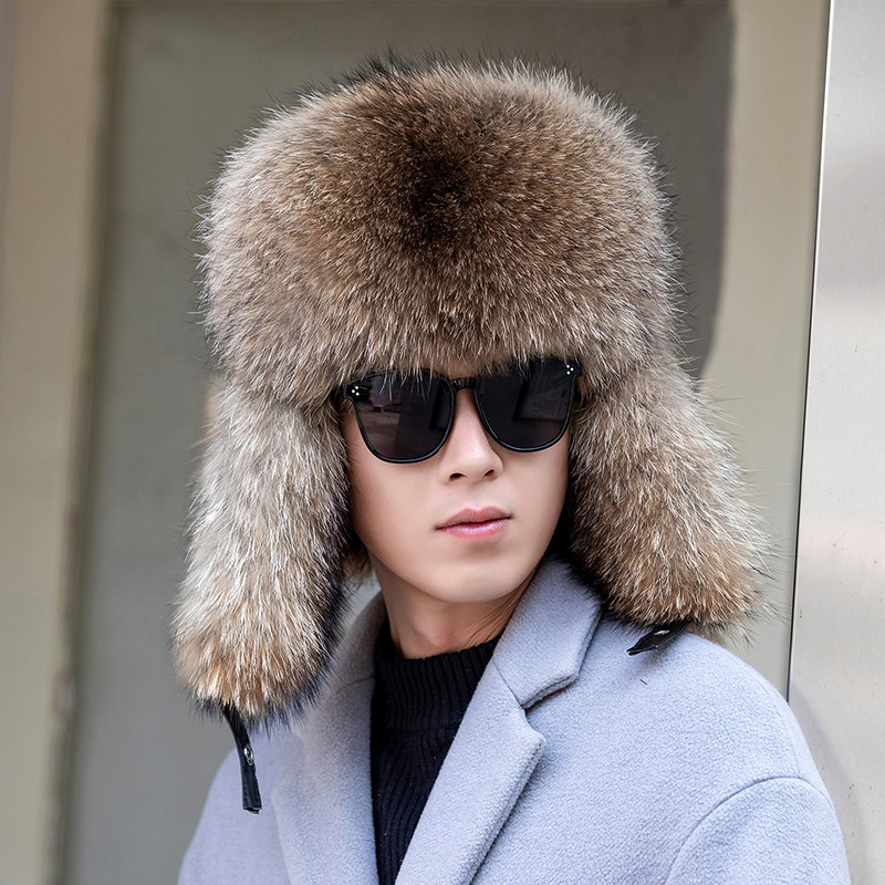 狐狸毛雷锋帽男士貉子毛东北冬户外爸爸中老年保暖皮草真皮帽护耳