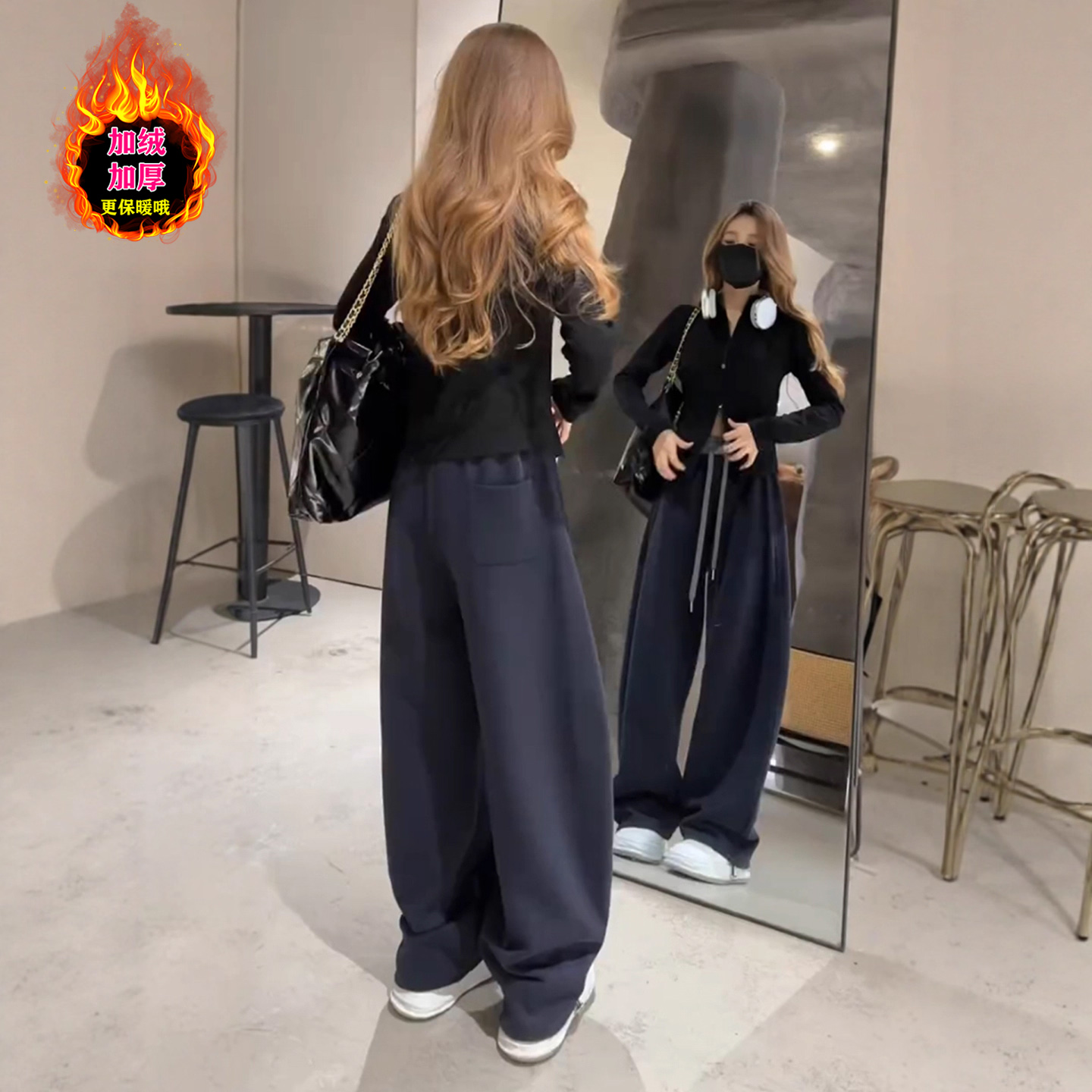 加绒保暖不起球女爆款弯刀休闲裤