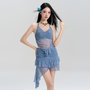 新款 绝美仙气高级蕾丝小胸聚拢分体吊带裙游泳温泉度假泳衣女 泳装