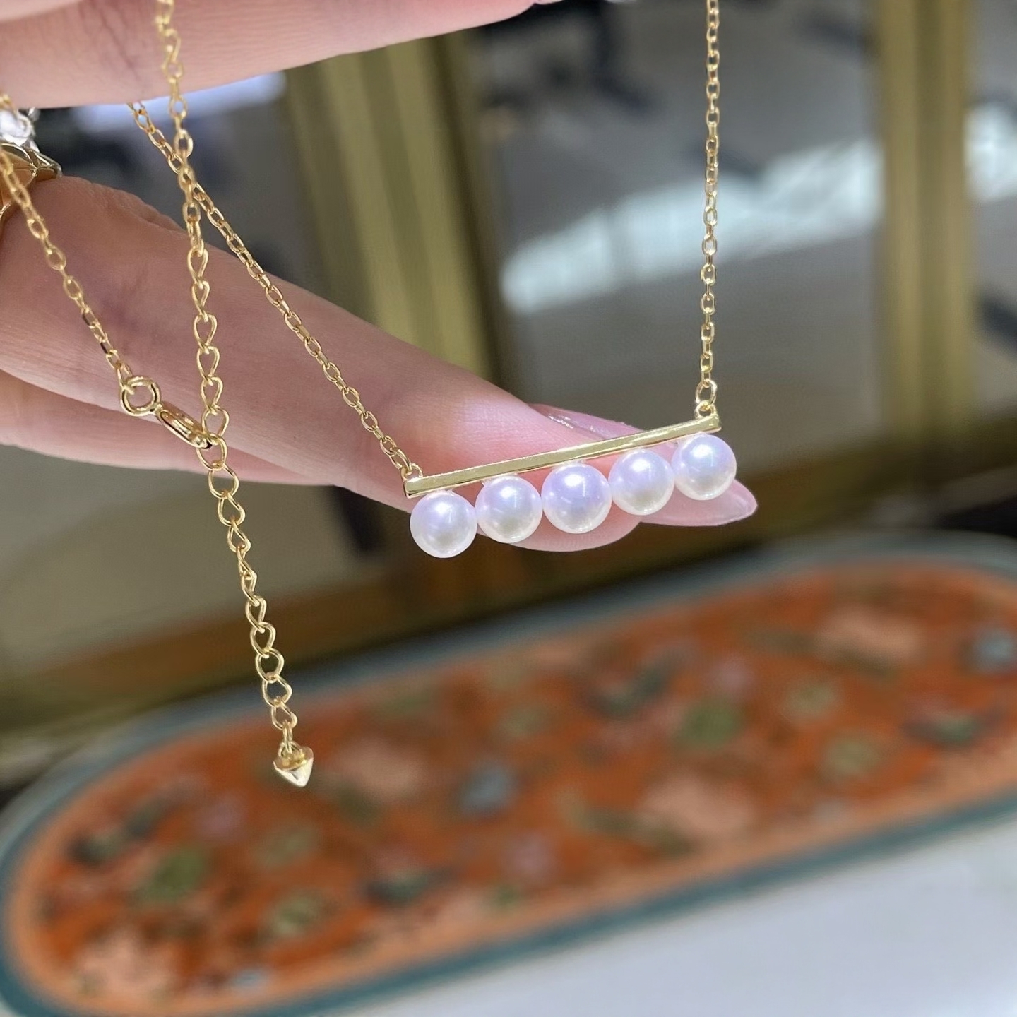 天然淡水珍珠项链T家同款K金工艺纯银版套链5—5.5mm正圆强光无瑕