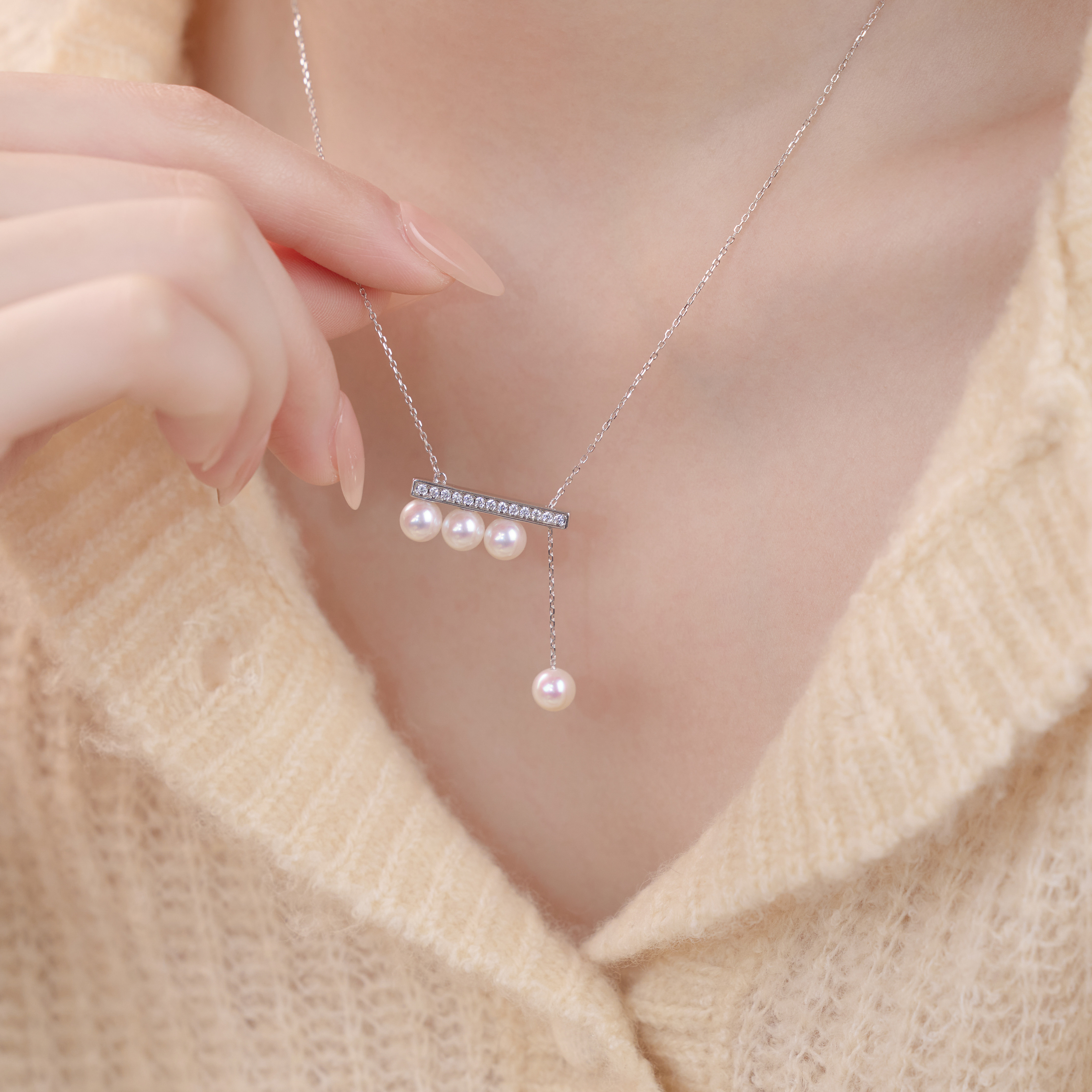 日本四分音符平衡木珍珠项链