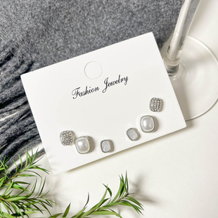 气质耳钉2025年新款潮简约精致耳环日韩气质三件套装百搭网红耳饰