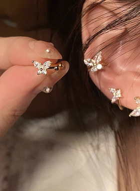 精致锆石蝴蝶无耳洞耳夹女新款轻奢小众设计耳骨夹高级感耳环耳饰