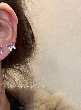 紫色锆石蝴蝶银针耳钉小众设计感甜酷气质百搭耳骨钉ins个性耳环