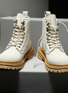 软皮白色马丁靴男高帮45内增高大黄靴女款46真皮大号男鞋子47码潮