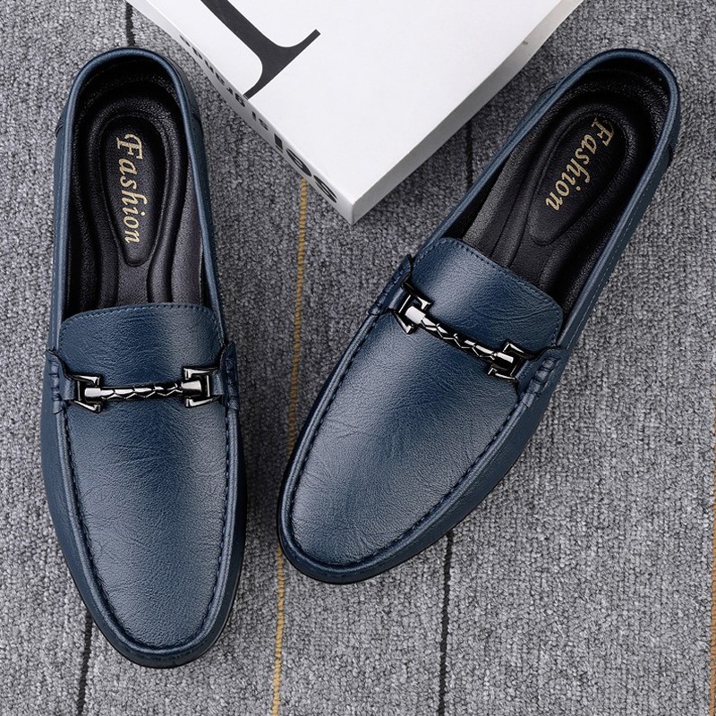 头层牛皮豆豆鞋2024夏季透气软底爸爸休闲皮鞋高端驾车套脚软皮鞋