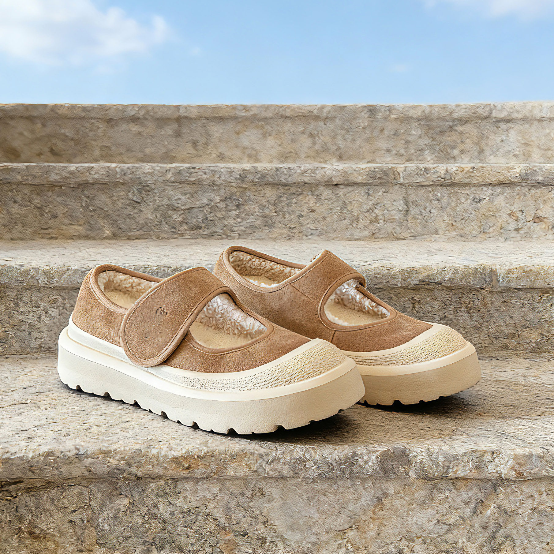 美式复古玛丽珍雪地靴女 麂皮羊毛一体防滑厚底低帮冬季棉鞋