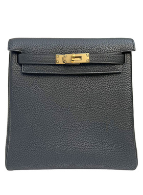 Kelly Ado 22cm手缝双肩包 Clemence牛皮蜡线休闲百搭 黑色