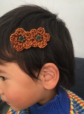 misha and puff mp同款羊毛针织编织儿童双花发夹边夹发饰