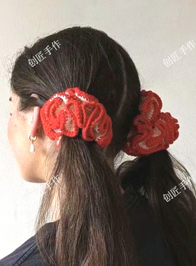 goodsquish同款复古法式洛丽塔花边纯手工编织毛线针织头饰发圈