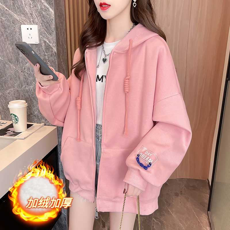 银狐绒新款外套2026冬季加绒连帽卫衣女潮时尚中长款开衫女装上衣