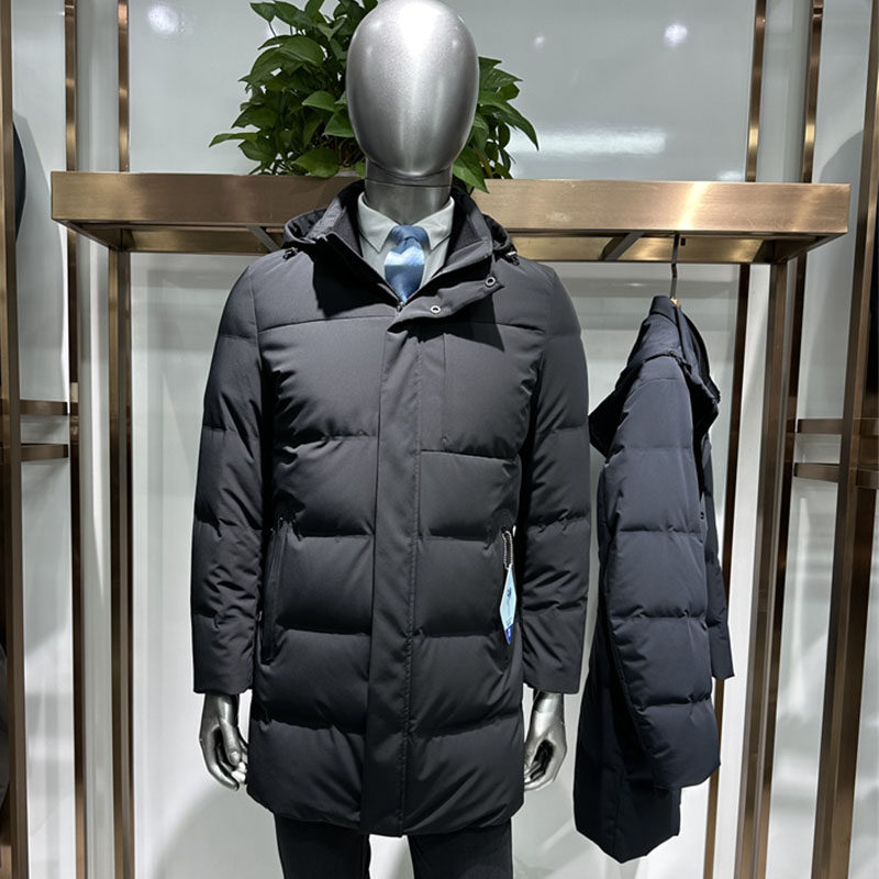 鹅绒双充加厚男士中长款羽绒服