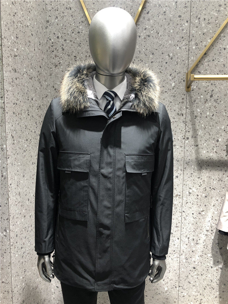 品牌专柜新款 男士派克服中长款兔毛内胆真狐毛领可拆卸时尚休闲
