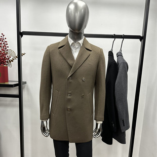 鹅绒内胆脱卸加厚西服翻领双排扣版 3色 羊毛大衣中长款 双面呢男士