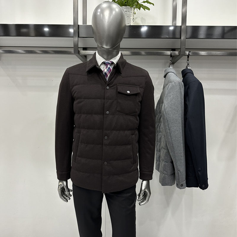 翻领羊毛料摁扣男士短款羽绒服时尚设计商务休闲90直充绒磨毛外套