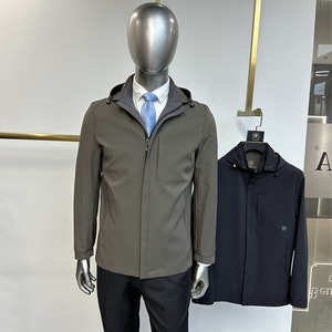 25春夏新款男士夹克风衣外套连帽脱卸牛奶丝微弹面料时尚休闲免烫