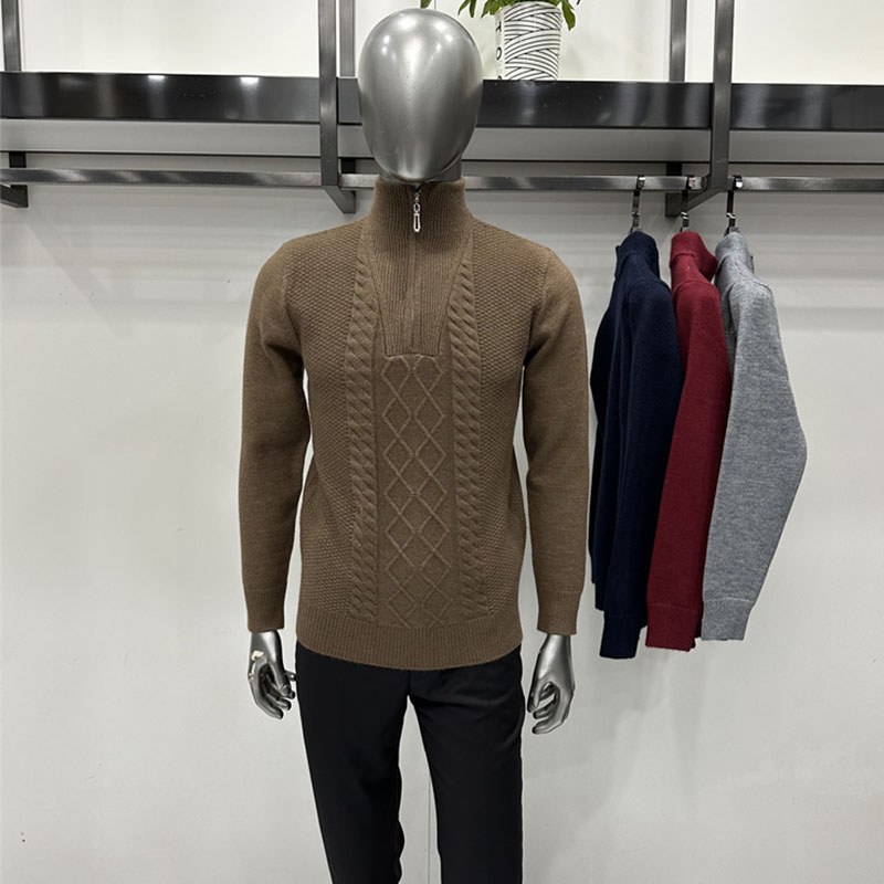加厚半拉链套头男士针织衫 锦纶腈纶弹混纺时尚商务休闲羊毛衫4色