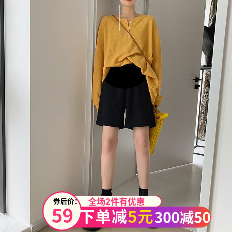 孕妇打底裤夏季阔腿裤子薄款阔腿西装裤中裤时尚外穿冰丝短裤套装
