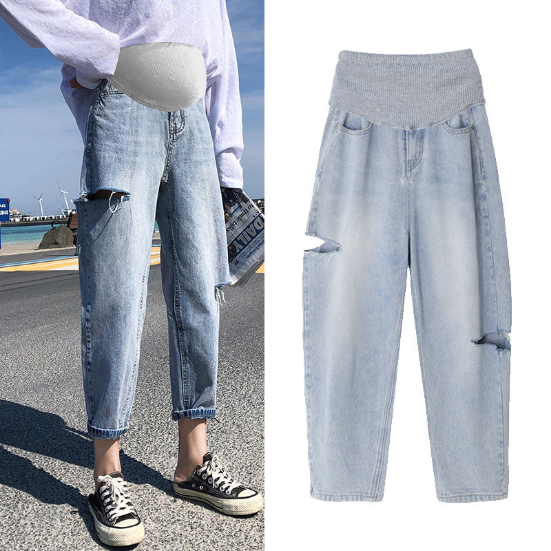 孕妇裤牛仔裤子秋季长裤秋冬潮妈时尚外穿夏季薄款老爹阔腿裤春秋