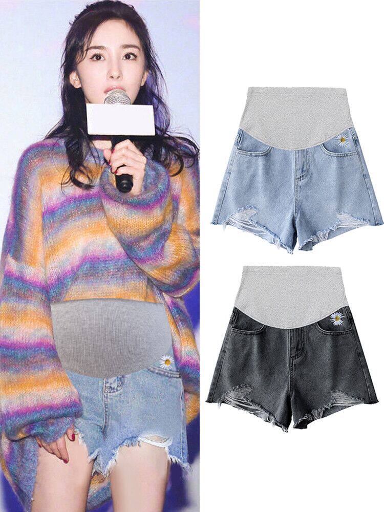 Maternity shorts Summer women's bottom denim shorts Summer fashion trend mom wear loose wide legs safety thin section