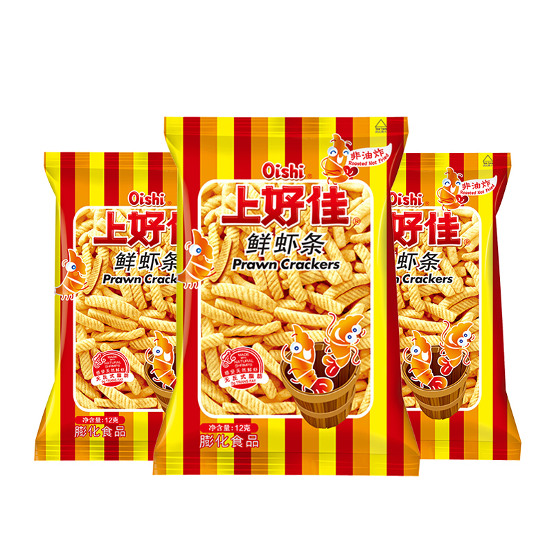 Oishi/上好佳膨化食品鲜虾条10g*20包办公室小吃休闲零食儿时味道