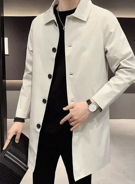 大衣英伦风潮流男2023年男士夹克春秋中长款韩版风衣新款休闲外套