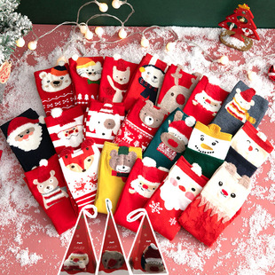 圣诞袜大红新年袜红袜子女中筒袜本命年袜子立体圣诞老人棉袜秋冬