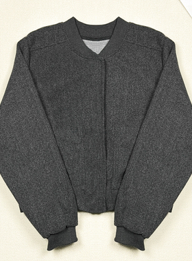 冬季短款外套女高级感深灰色毛呢纽扣气质外搭夹克休闲长袖上衣潮