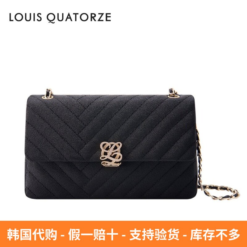 韩国直邮LOUISQUATORZE瑞克朵丝代购女黑色牛皮链条纹单肩斜挎包