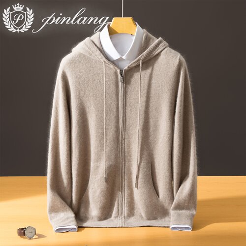 PINLANG男纯羊绒连帽开衫保暖