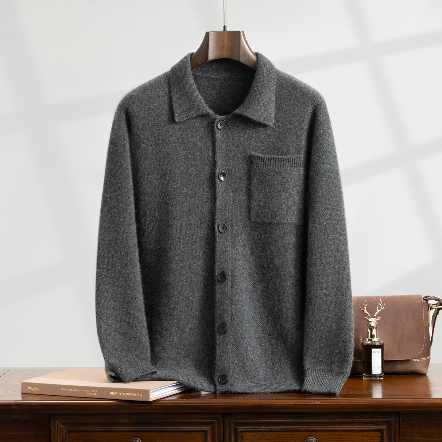 秋冬7针双股重磅加厚翻领polo领翻领纽扣开衫外套男士100%山羊绒,男装,羊绒开衫,淘宝优惠券,粉丝福利购,淘宝优惠卷