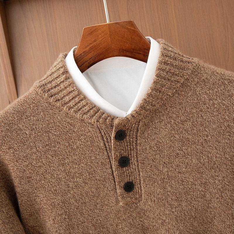 半高领羊绒衫100%纯山羊绒毛衣男士纽扣半高领中领宽松针织打底衫,男装,羊绒套衫,淘宝优惠券,粉丝福利购,淘宝优惠卷