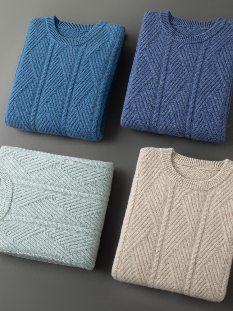 헤비급 두꺼운 ORDOS 100% 순수 캐시미어 남성용 울 스웨터 스웨터 캐시미어 스웨터 남성용 라운드 넥 겨울 대형 사이즈