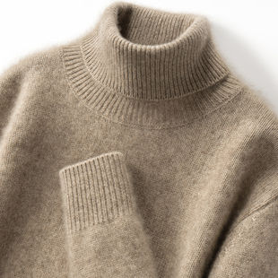 秋冬新款高翻领加厚保暖套头男款100%纯山羊绒衫针织打底衫毛衣