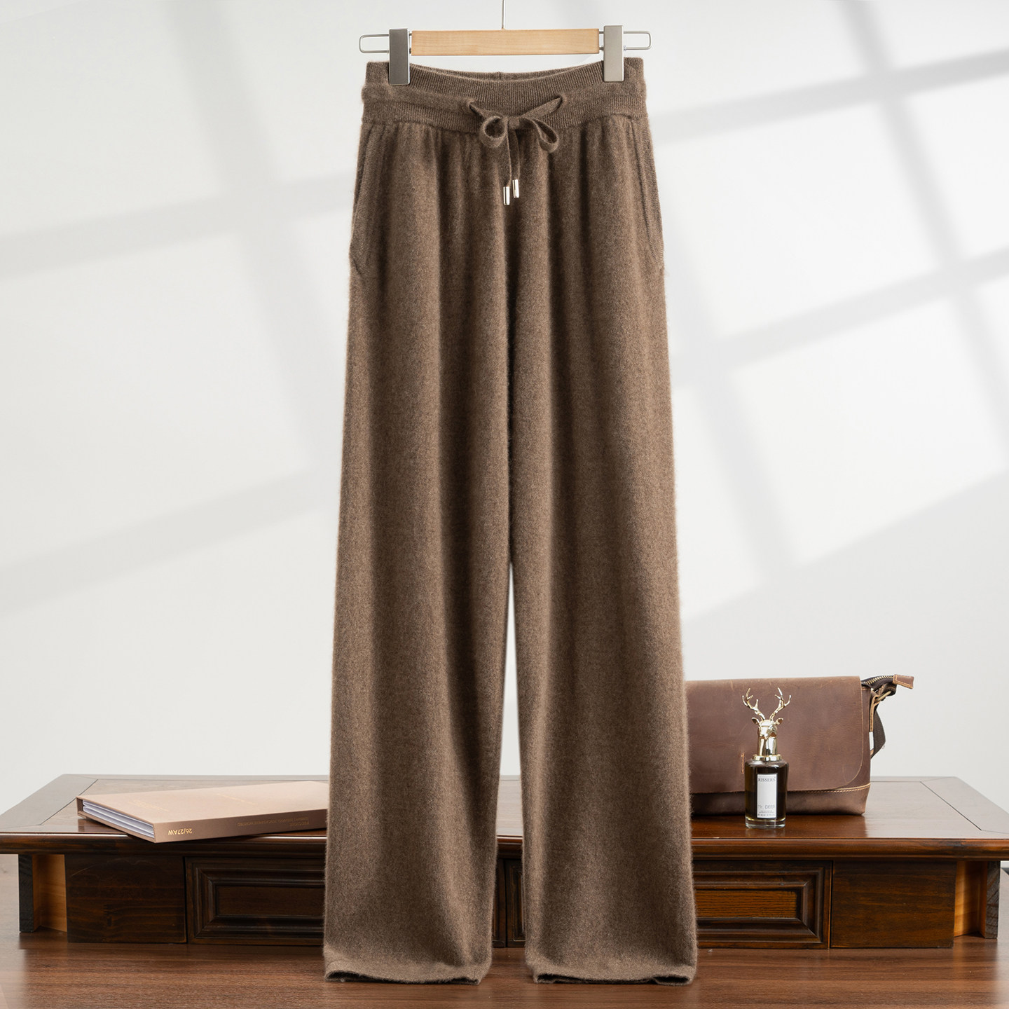 男士阔腿直筒羊绒裤~100纯山羊绒男裤外穿休闲简约纯色运动裤长裤