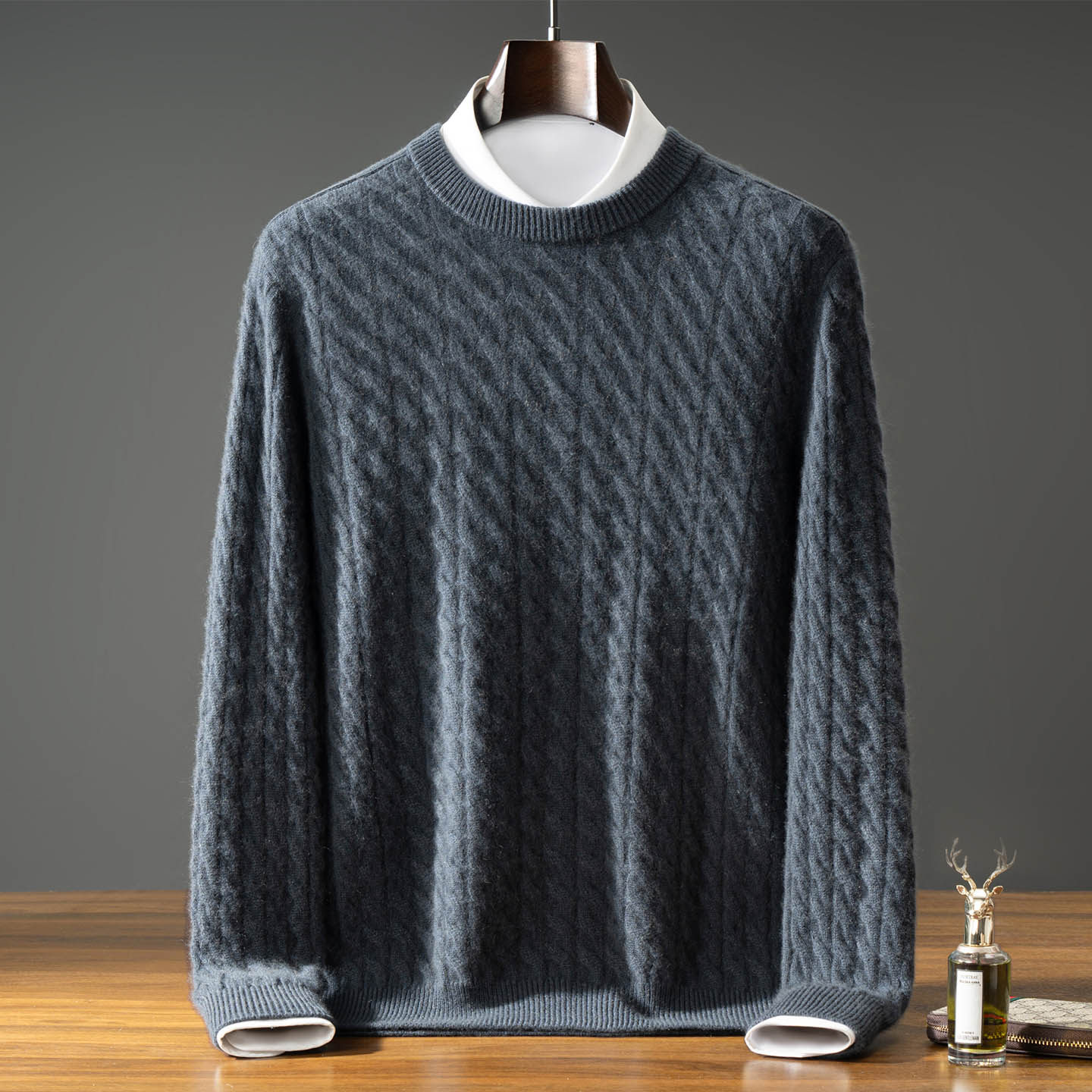 【LP同款】男士圆领羊绒衫绞花纹修身保暖商务休闲针织毛衣冬季,男装,羊绒套衫,淘宝优惠券,粉丝福利购,淘宝优惠卷