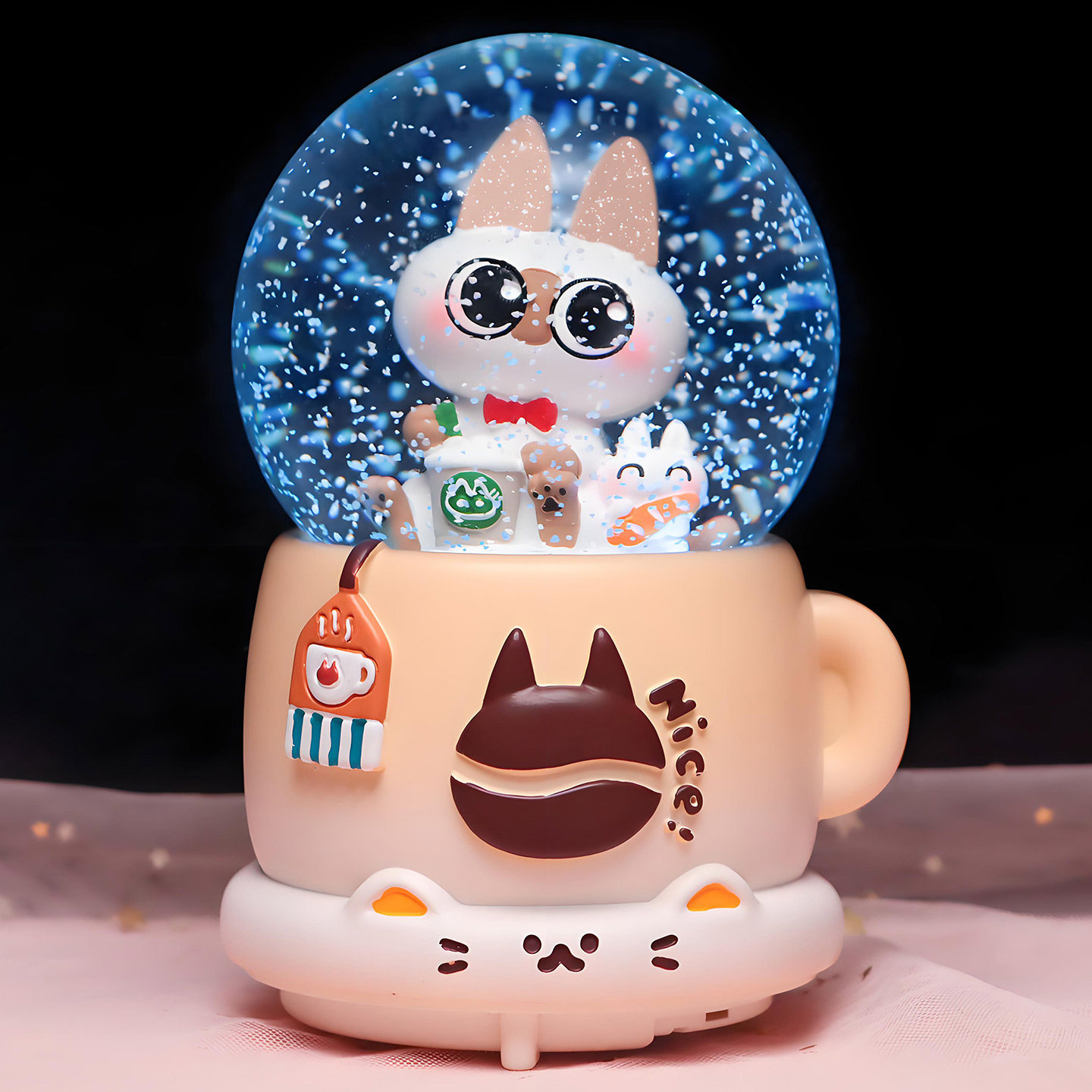 可爱小泥猫水晶球音乐盒萌宠暹罗猫旋转飘雪八音盒儿童女生日礼物,家居饰品,音乐盒,淘宝优惠券,粉丝福利购,淘宝优惠卷