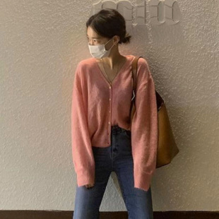 开衫v领慵懒风针织开衫毛衣开衫