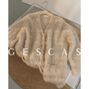 GESCAS秋冬宽松外套慵懒毛衣羊驼毛毛衣羊驼绒毛衣开衫针织衫女